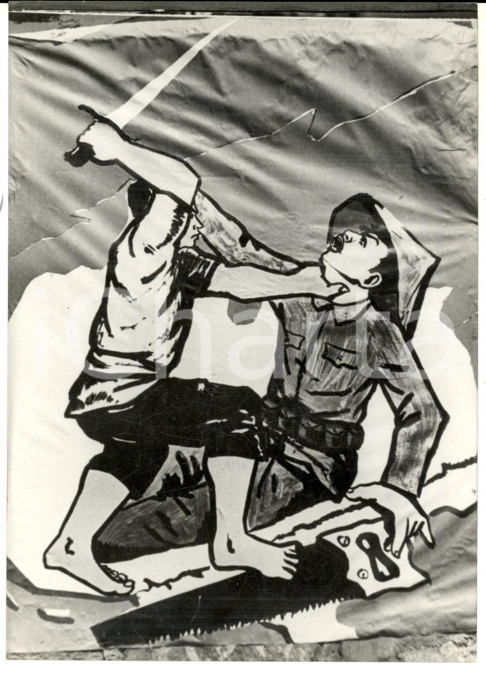 Fotografia d epoca originale 1970 CAMBOGIA PROPAGANDA Un manifesto antivietcong Fotografia 13x18 cm 1