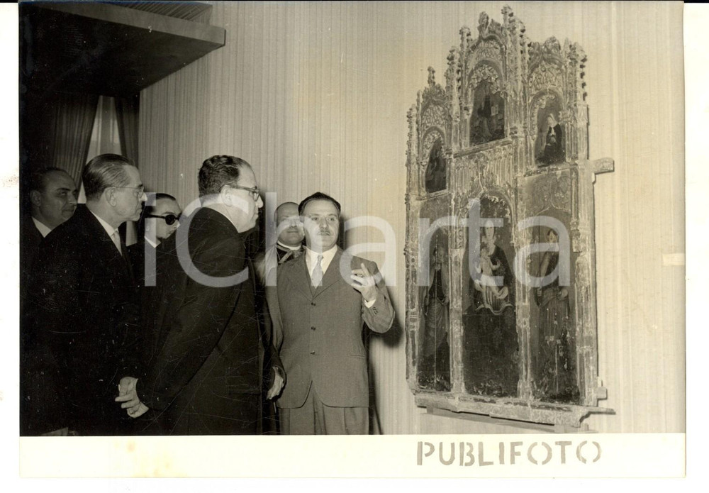 Fotografia d epoca originale 1953 MESSINA Franco RESTIVO visita la mostra su Antonello da Messina Foto 1