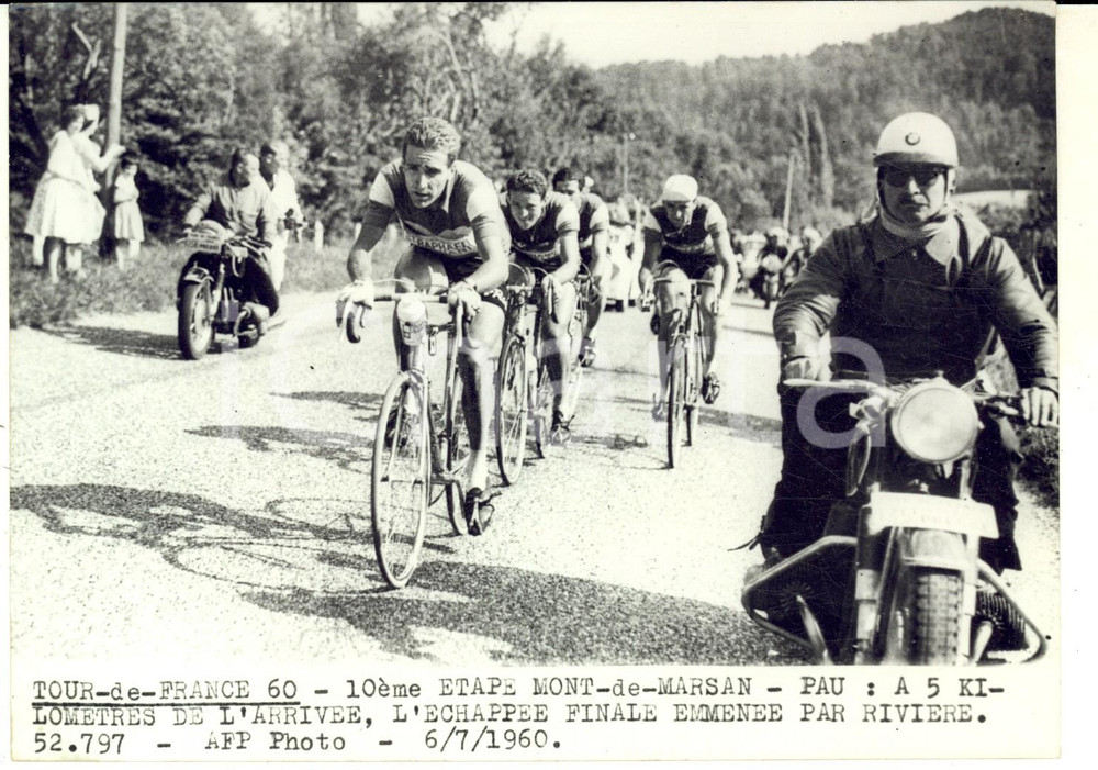Fotografia d epoca originale 1960 CICLISMO TOUR DE FRANCE Roger RIVIERE alla fuga finale Foto 18x13 1