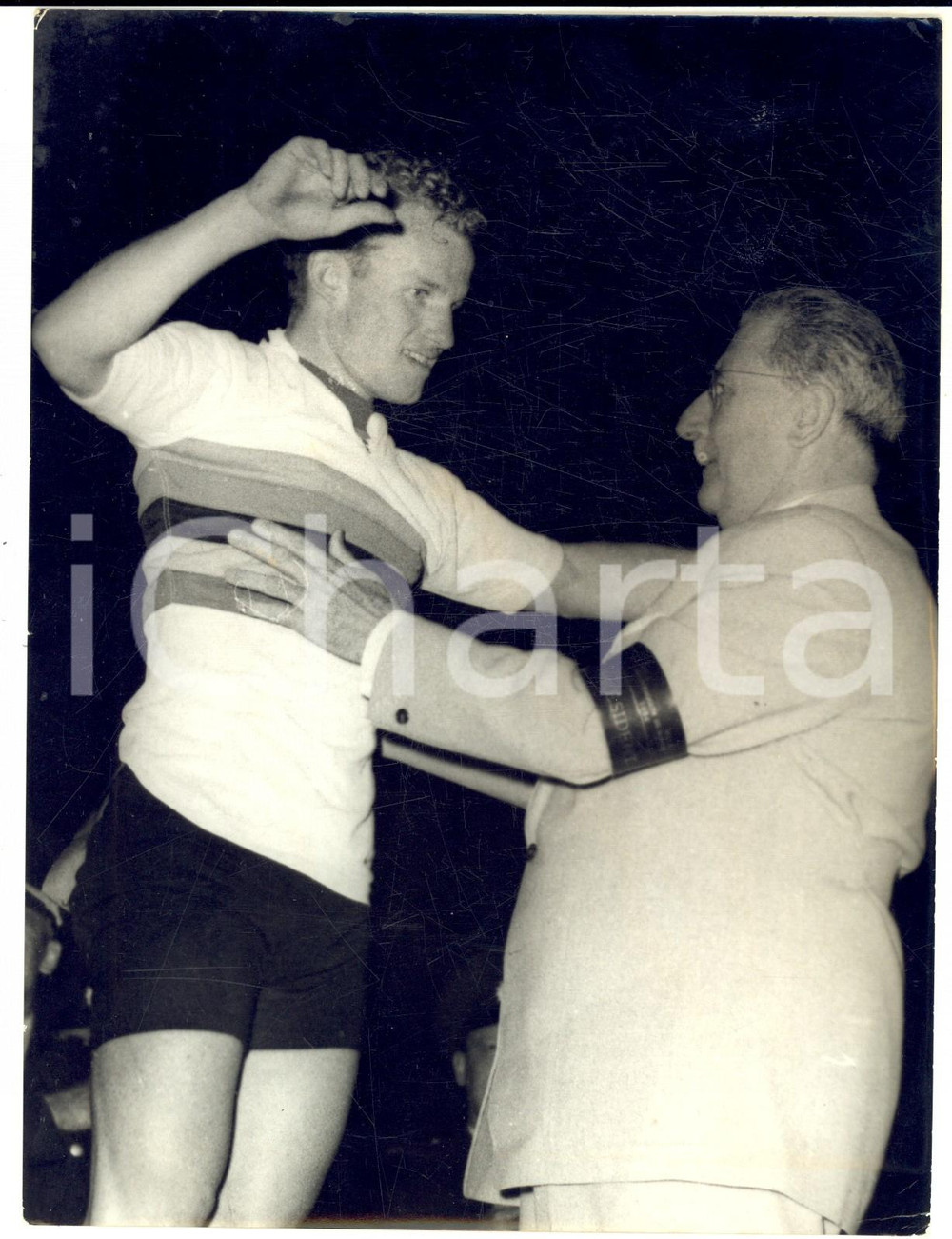 Fotografia d epoca originale 1954 COLONIA Mondiali CICLISMO PISTA Leandro FAGGIN campione del mondo Foto 1