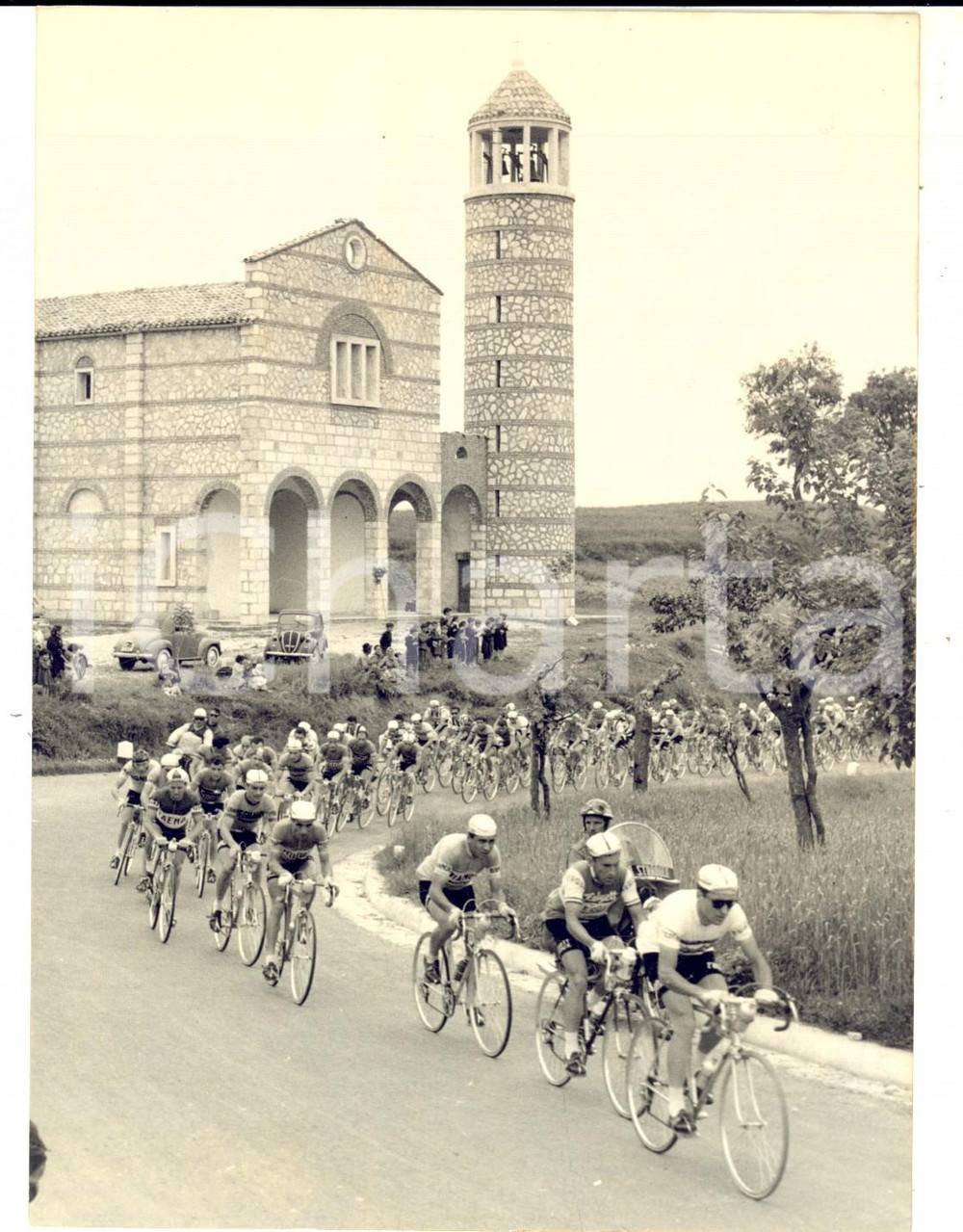 Fotografia d epoca originale 1957 CICLISMO GIRO D ITALIA Il gruppo nei pressi di SARNANO Fotografia 14x18 1
