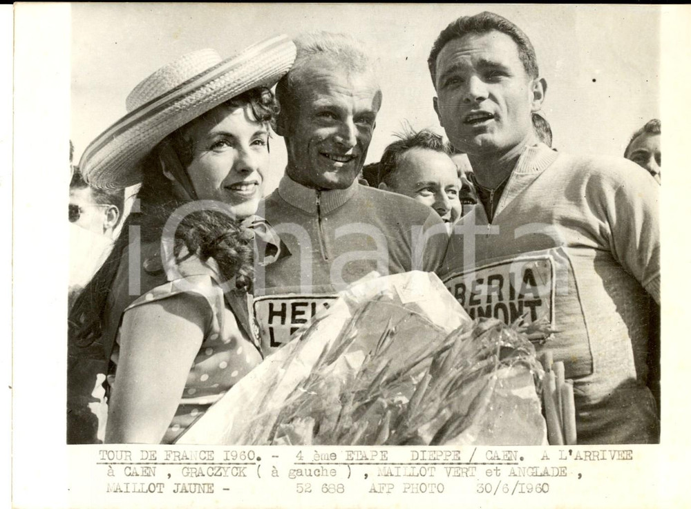 Fotografia d epoca originale 1960 CICLISMO TOUR DE FRANCE DIEPPECAEN Jean GRACZYK all arrivo Foto 1