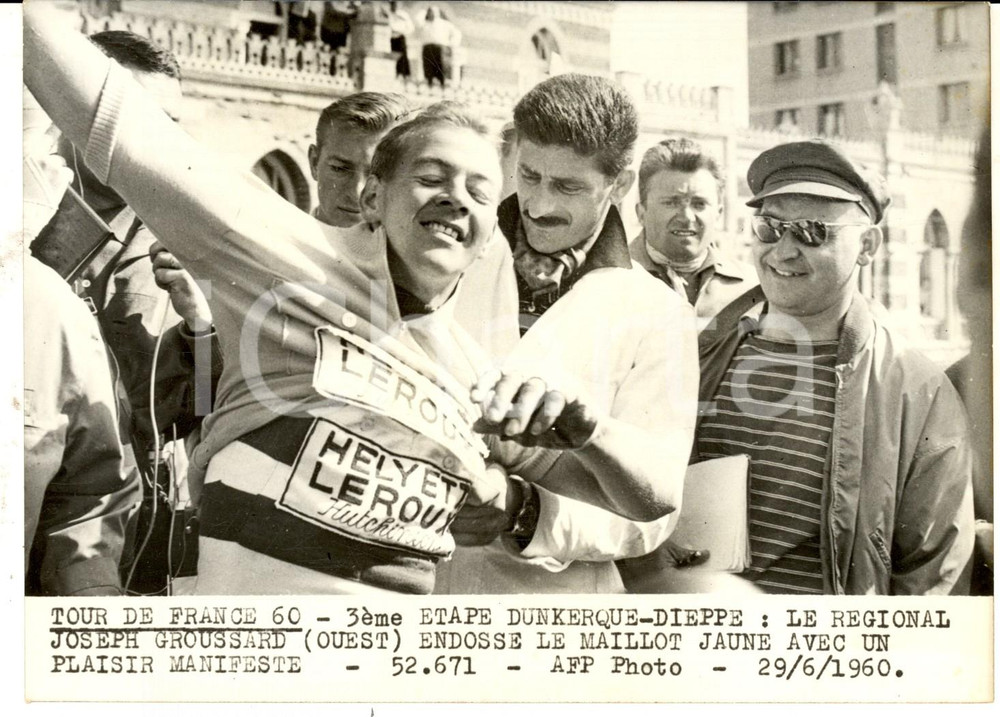 Fotografia d epoca originale 1960 TOUR DE FRANCE DUNKERQUEDIEPPE Joseph GROUSSARD maglia gialla Foto 1