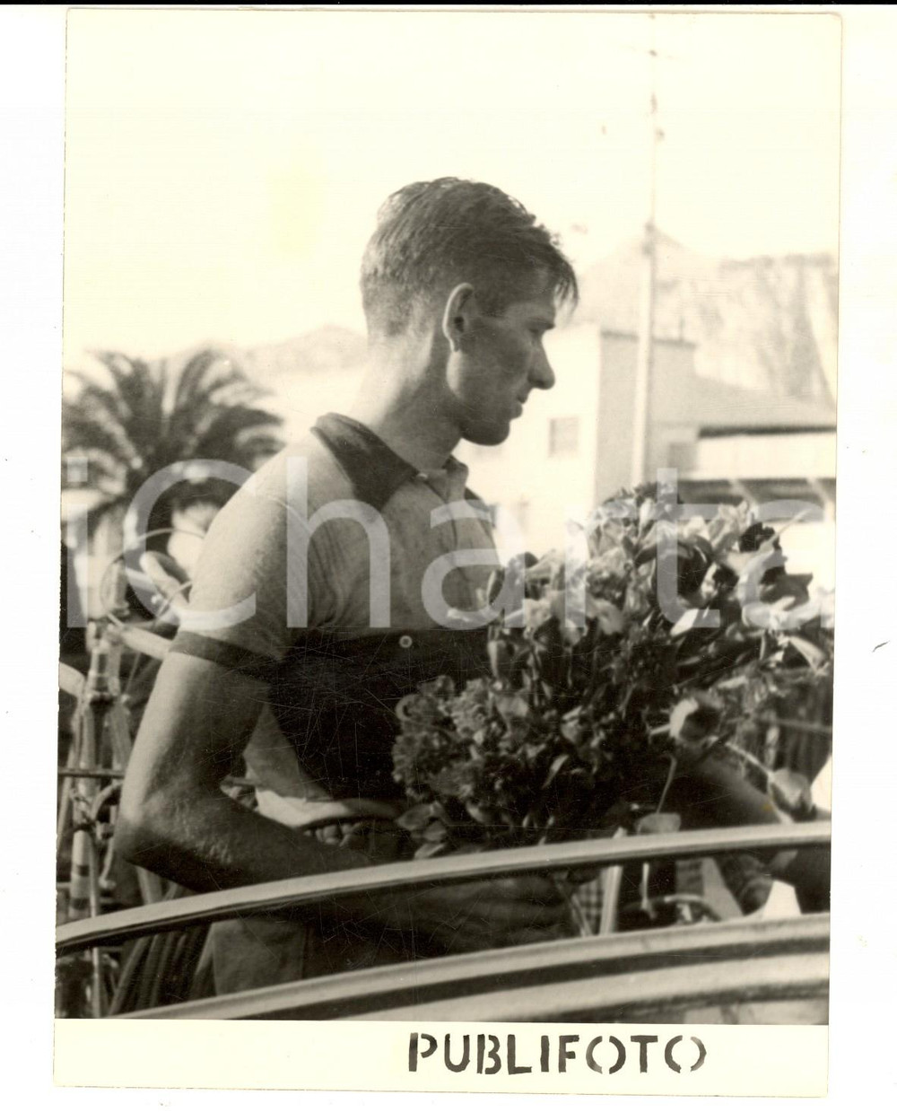 Fotografia d epoca originale 1953 PALERMO CICLISMO GIRO DELLA SICILIA Elio BRASOLA vincitore Foto 14x18 1
