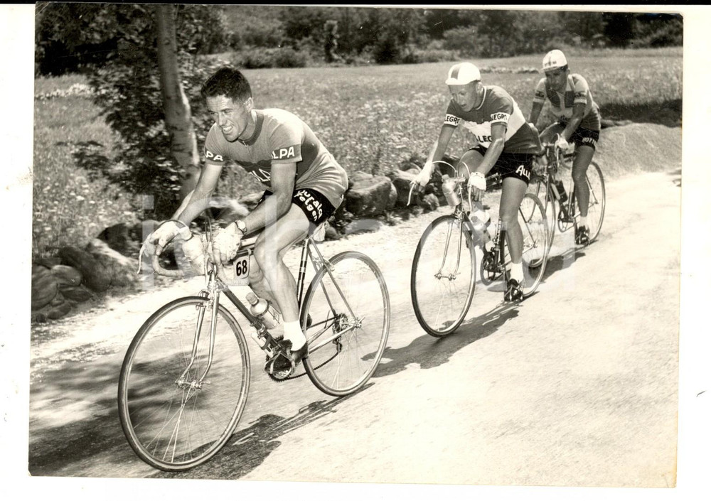Fotografia d epoca originale 1954 CICLISMO TOUR DE SUISSE Max HEIDELBERGER Hans HOLLENSTEIN Pietro GIUDICI 1