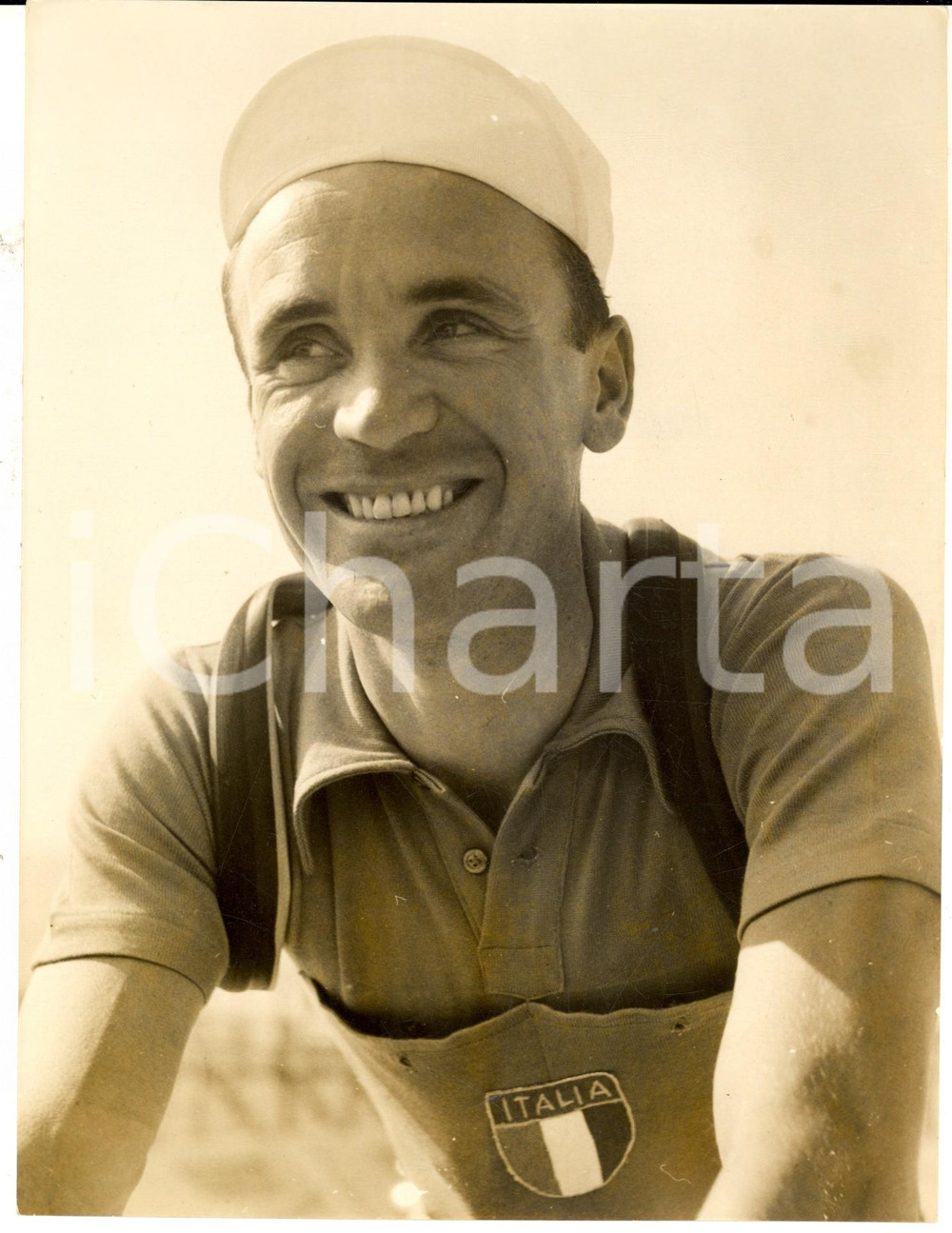 Fotografia d epoca originale 1953 LUGANO CICLISMO MONDIALI Professionisti  Vincenzo ROSSELLO al via Foto 1