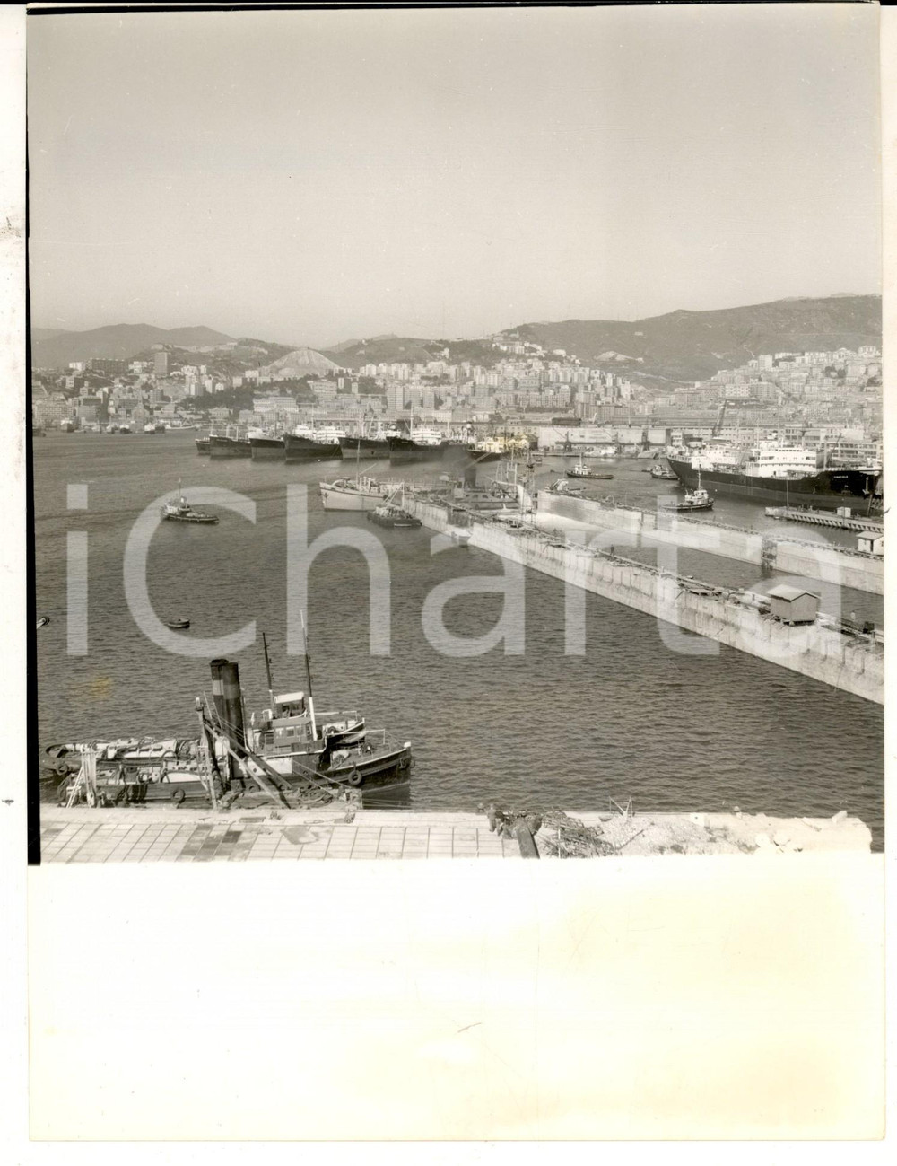 Fotografia d epoca originale 1955 ca GENOVA Veduta panoramica del porto Foto ARTISTICA 24x18 cm 1