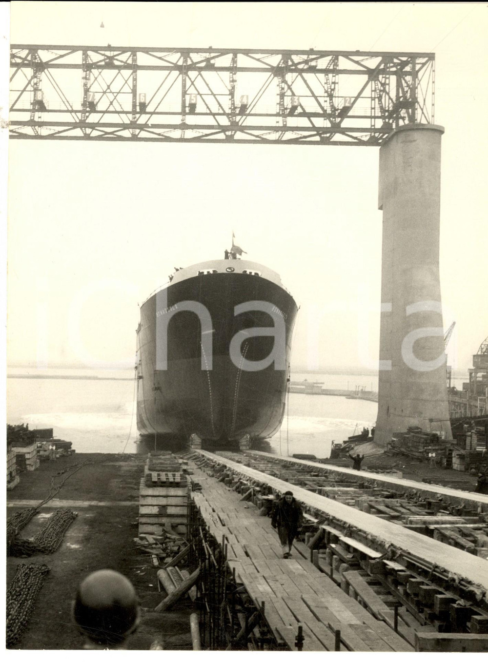 Fotografia d epoca originale 1961 Cantieri SESTRI PONENTE Il varo della motonave BONASSOLA Fotografia 18x24 1