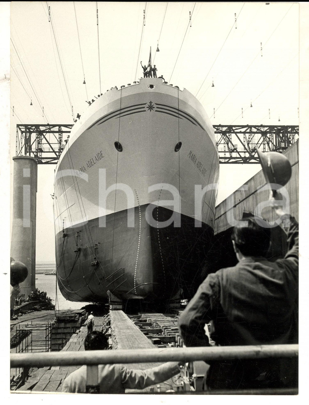 Fotografia d epoca originale 1959 Cantieri SESTRI PONENTE Varo della motonave MARIA ADELAIDE  Foto 18x24 cm 1