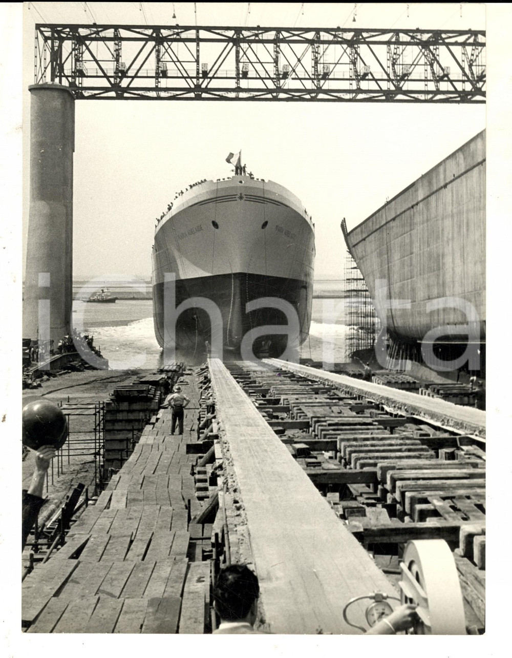 Fotografia d epoca originale 1959 Cantieri SESTRI PONENTE La motonave MARIA ADELAIDE al varo Foto 18x24 cm 1