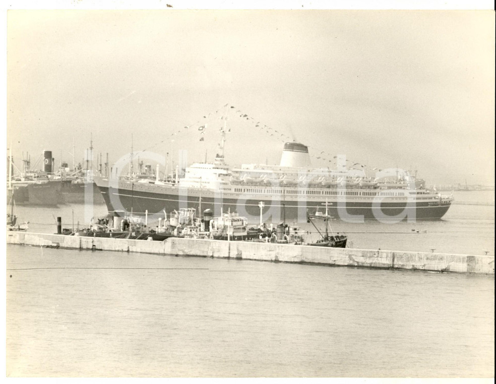Fotografia d epoca originale 1960 GENOVA Nave LEONARDO DA VINCI parata a festa per viaggio inaugurale Foto 1
