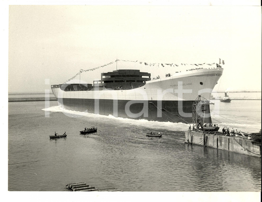 Fotografia d epoca originale 1959 Cantieri SESTRI PONENTE Varo motonave MARIA ADELAIDE Foto 24x18 cm 1