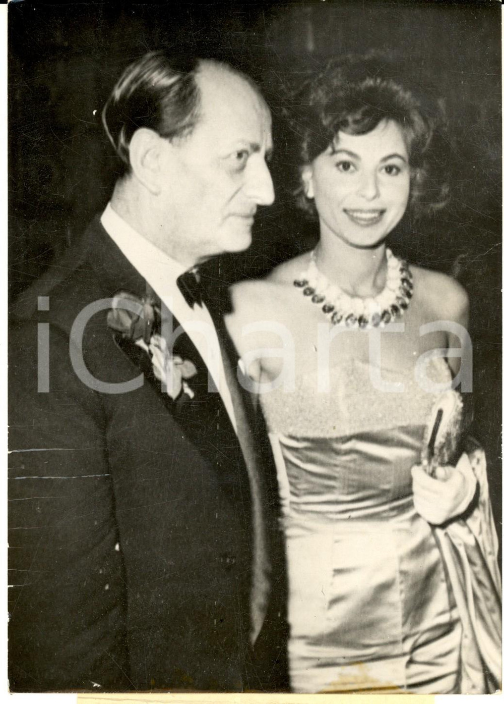 Fotografia d epoca originale 1960 FESTIVAL DI CANNES AndrÃ© MALRAUX con l attrice Haya HARAREET Foto 13x18 1
