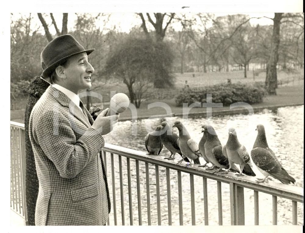Fotografia d epoca originale 1963 LONDON Renato RASCEL registra i piccioni per un documentario Foto 18x13 1