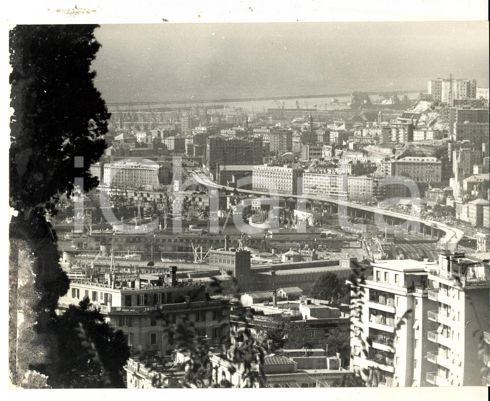 1960 ca GENOVA Veduta della città con sopraelevata in costruzione *Foto 24x19 cm