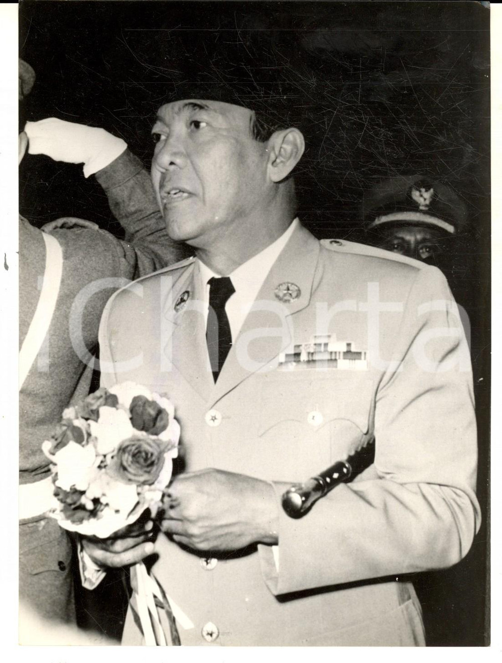Fotografia d epoca originale 1959 ROMA Arrivo del presidente indonesiano SUKARNO in visita Foto 14x18 1