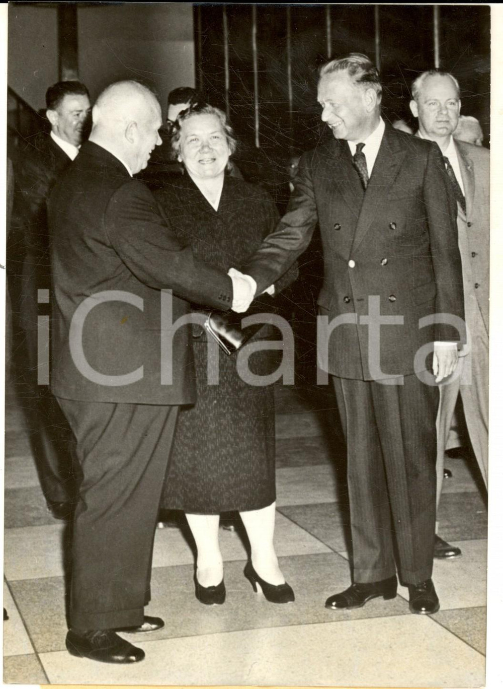 1959 NEW YORK ONU Nikita KRUSCEV accolto da Dag HAMMARSKJOLD *Foto 14x18
