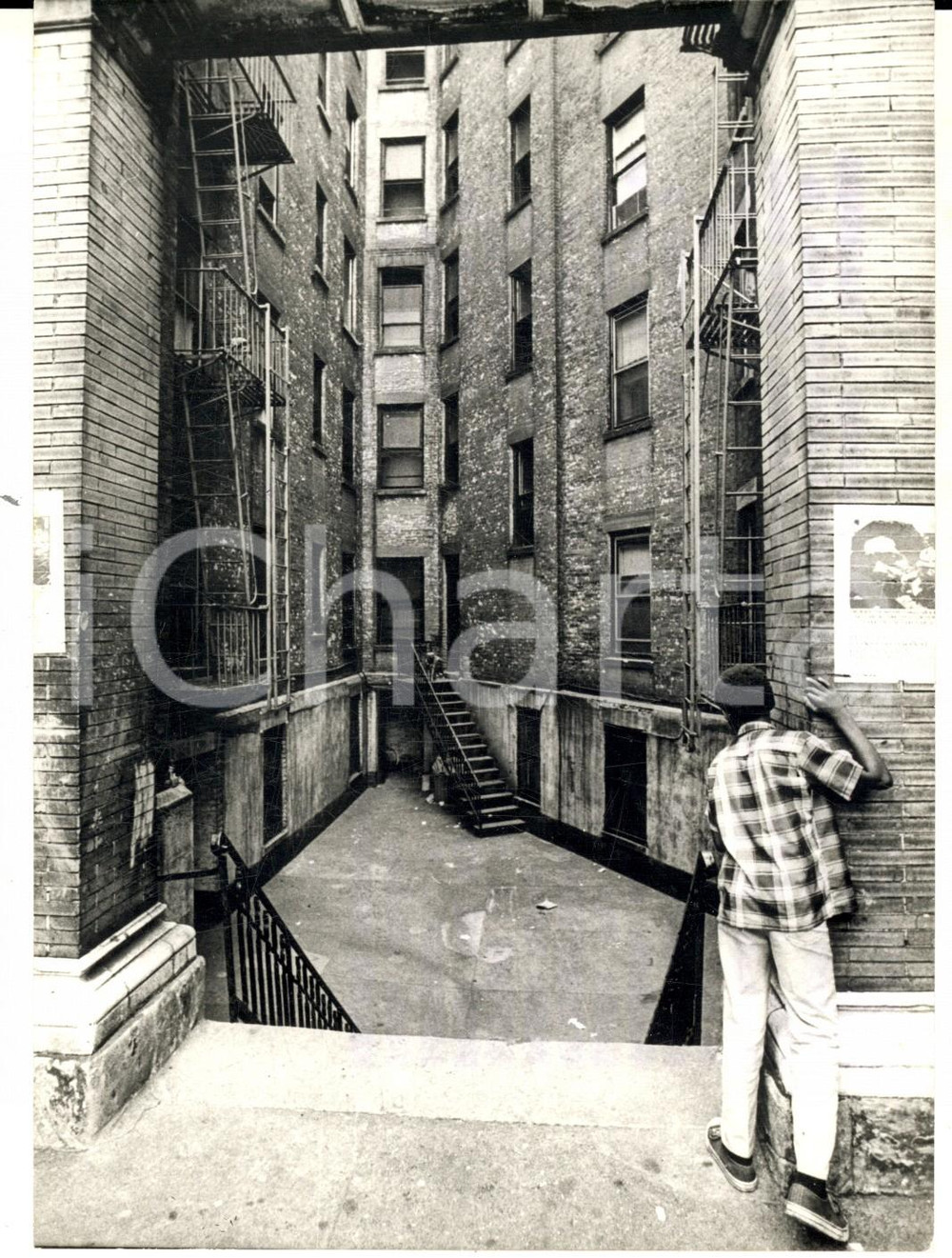 Fotografia d epoca originale 1970 ca NEW YORK Giovani drogati in un cortile di HARLEM Foto C. BLACKWELL 1