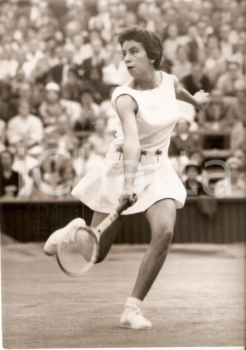 Fotografia d epoca originale 1956 TENNIS WIMBLEDON Maria BUENO durante match contro Thelma COYNE LONG Foto 1