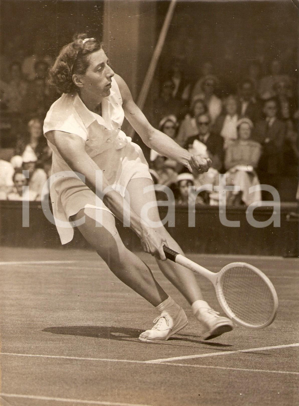 Fotografia d epoca originale 1953 TENNIS WIMBLEDON Jean RINKELQUERTIER durante match contro Shirley FRY Foto 1