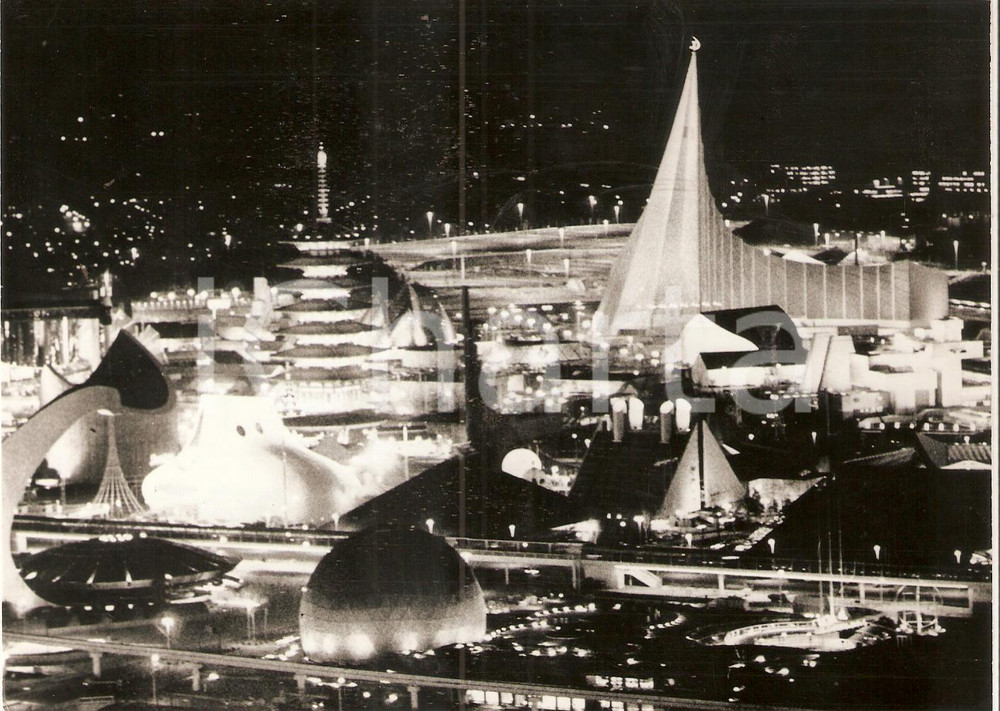 Fotografia d epoca originale 1970 OSAKA JAPAN Visione notturna dei padiglioni di EXPO  70 Foto 1