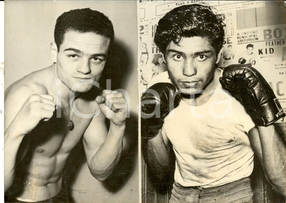 Fotografia d epoca originale 1959 LOS ANGELES Mondiali BOXE Ritratti Alphonse HALIMI vs JosÃ© BECERRA Foto 1