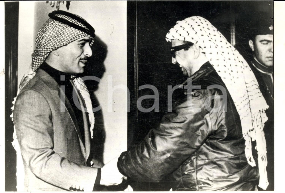 Fotografia d epoca originale 1969 GIORDANIA Incontro tra re Husayn e Yasser ARAFAT prima degli scontri Foto 1
