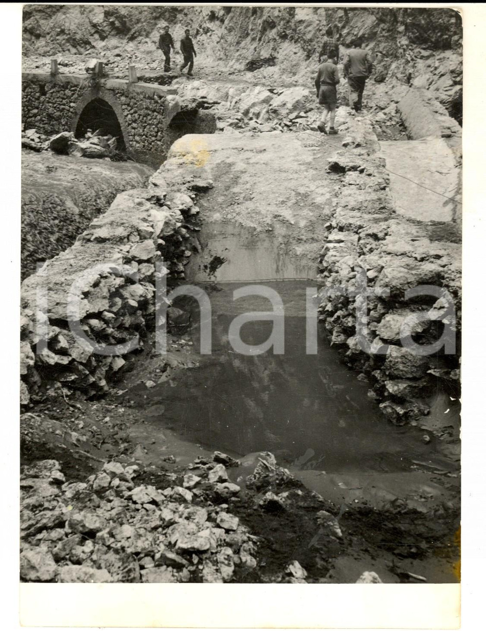 Fotografia d epoca originale 1954 SAN GIOVANNI BIANCO Strada allagata per lo straripamento del fiume ENNA 1