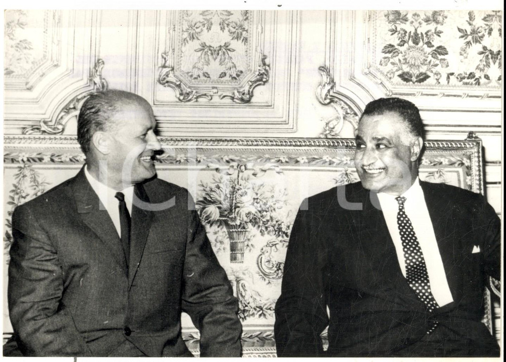 Fotografia d epoca originale 1970 IL CAIRO Presidente NASSER riceve Pal LOSONCZI in visita ufficiale Foto 1