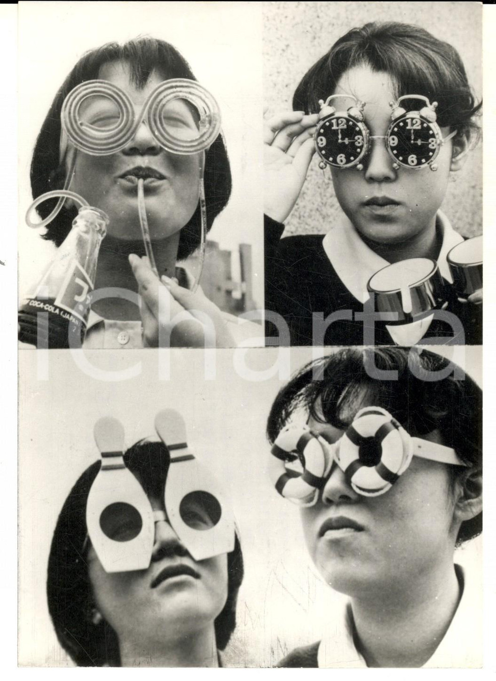 Fotografia d epoca originale 1970 GIAPPONE Occhiali pazzi alla conquista dei mercati mondiali Foto 13x18 cm 1