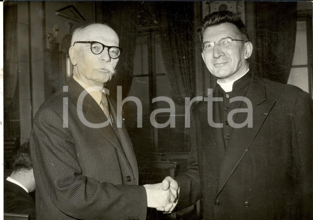 Fotografia d epoca originale 1959 PARIS Rencontre entre le Pasteur Marc BOEGNER e Mgr Jean RODHAIN Photo 1