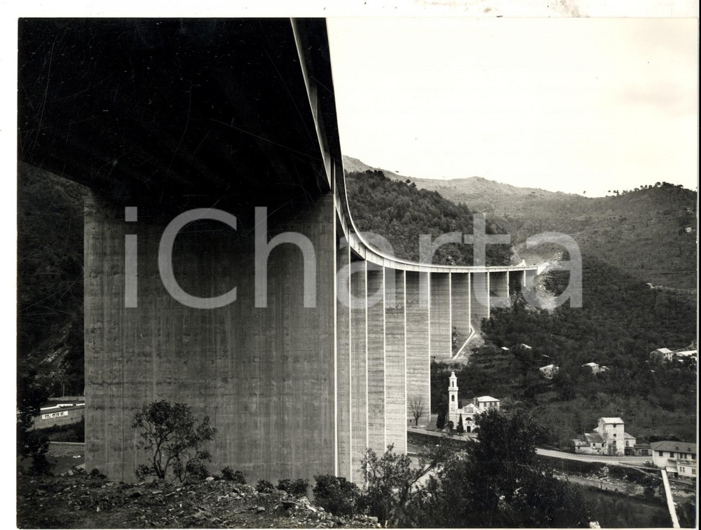 Fotografia d epoca originale 1965 Autostrada GENOVASESTRI Nuovo viadotto sul torrente RECCO Foto 24x18 1