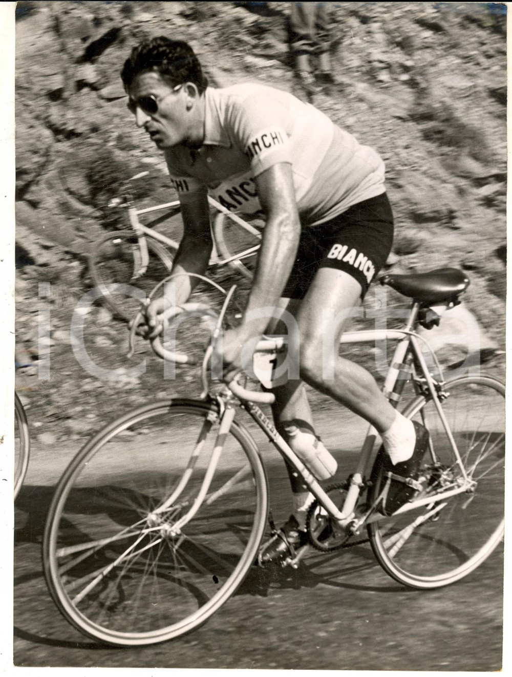 Fotografia d epoca originale 1953 CICLISMO MILANOSANREMO Raphael GEMINIANI in azione Foto 18x24 cm 1