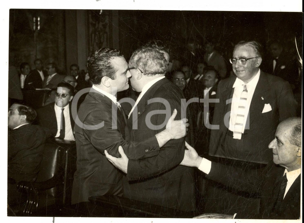 Fotografia d epoca originale 1959 PALERMO Silvio MILAZZO nuovo presidente Regione Sicilia con Ludovico CORRAO 1