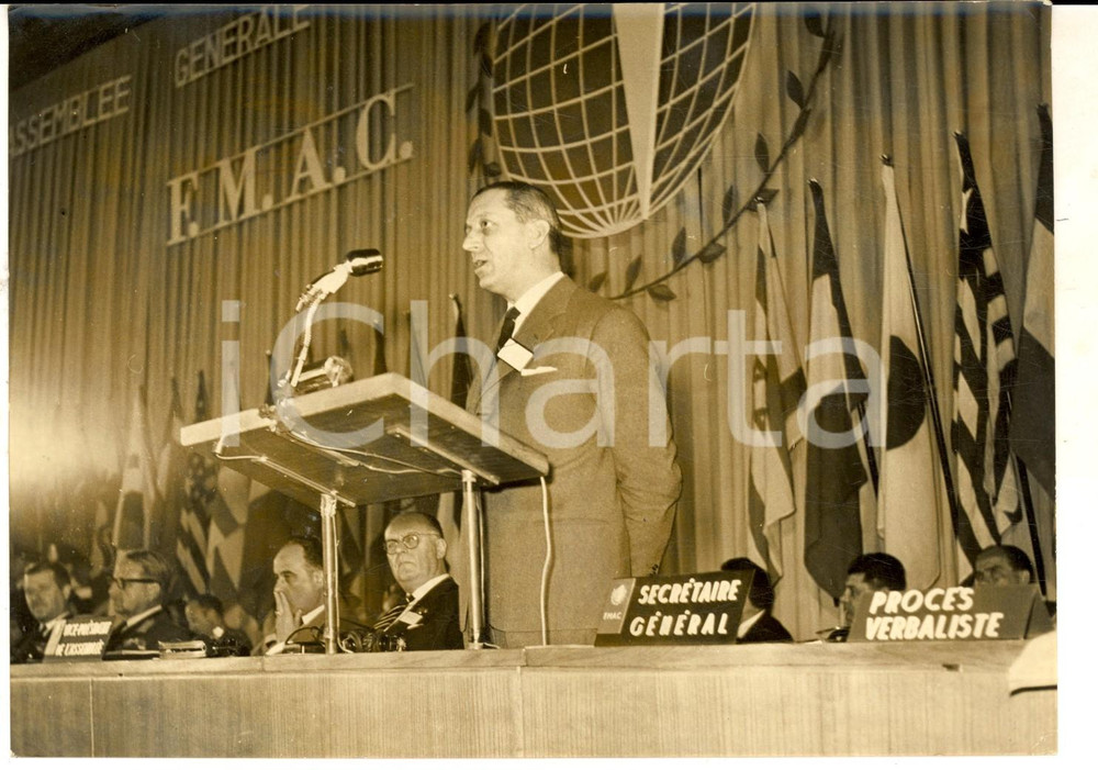 Fotografia d epoca originale 1959 ROMA Vittorio BADINI CONFALONIERI apre assemblea WORLD VETERANS FEDERATION 1