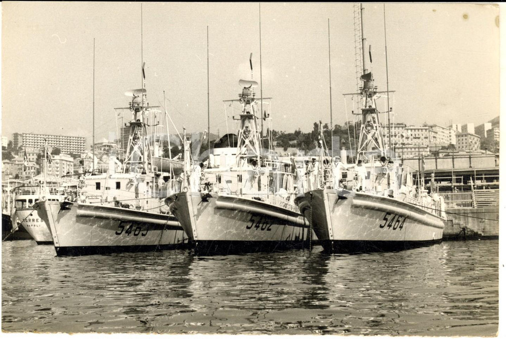 Fotografia d epoca originale 1957 GENOVA MARINA MILITARE I dragamine Pinna, Pompo e Porpora Foto 18x14 cm 1