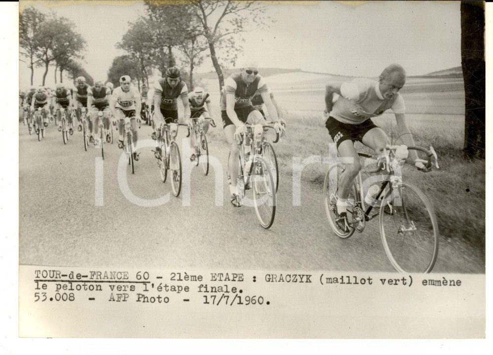Fotografia d epoca originale 1960 TOUR DE FRANCE Tappa TROYESPARIS Jean GRACZYK alla testa del gruppo Foto 1