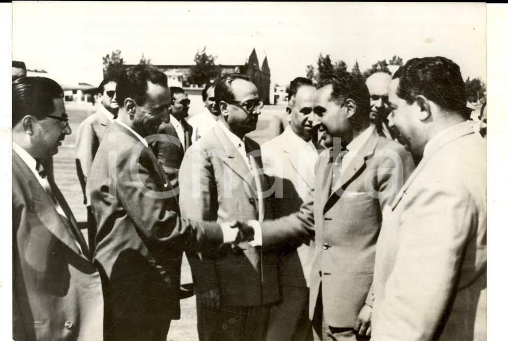 Fotografia d epoca originale 1959 DAMASCO SIRIA Premier marocchino Abdallah IBRAHIM accolto dalle autoritÃ  1