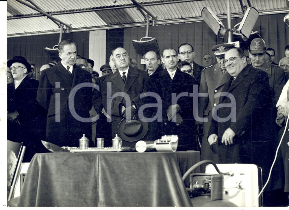 Fotografia d epoca originale 1959 CHIVASSO Giuseppe PELLA alla posa della prima pietra stabilimento LANCIA 1