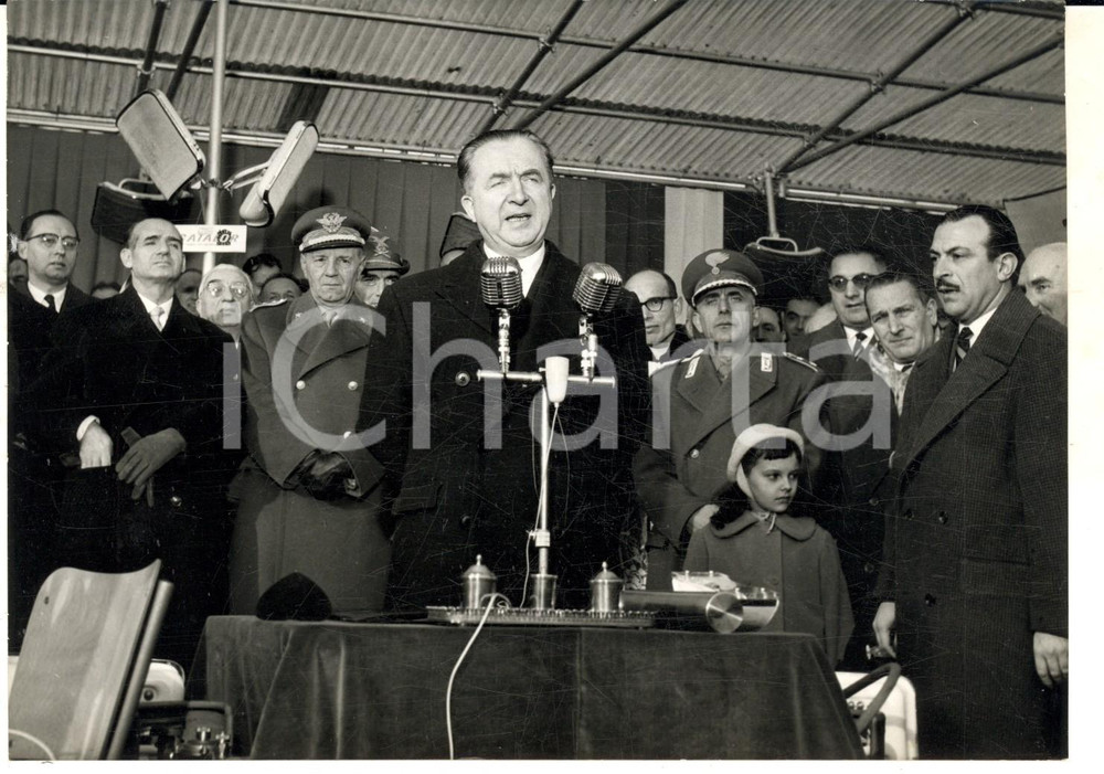 Fotografia d epoca originale 1959 CHIVASSO TO Giuseppe PELLA alla posa prima pietra stabilimento LANCIA 1