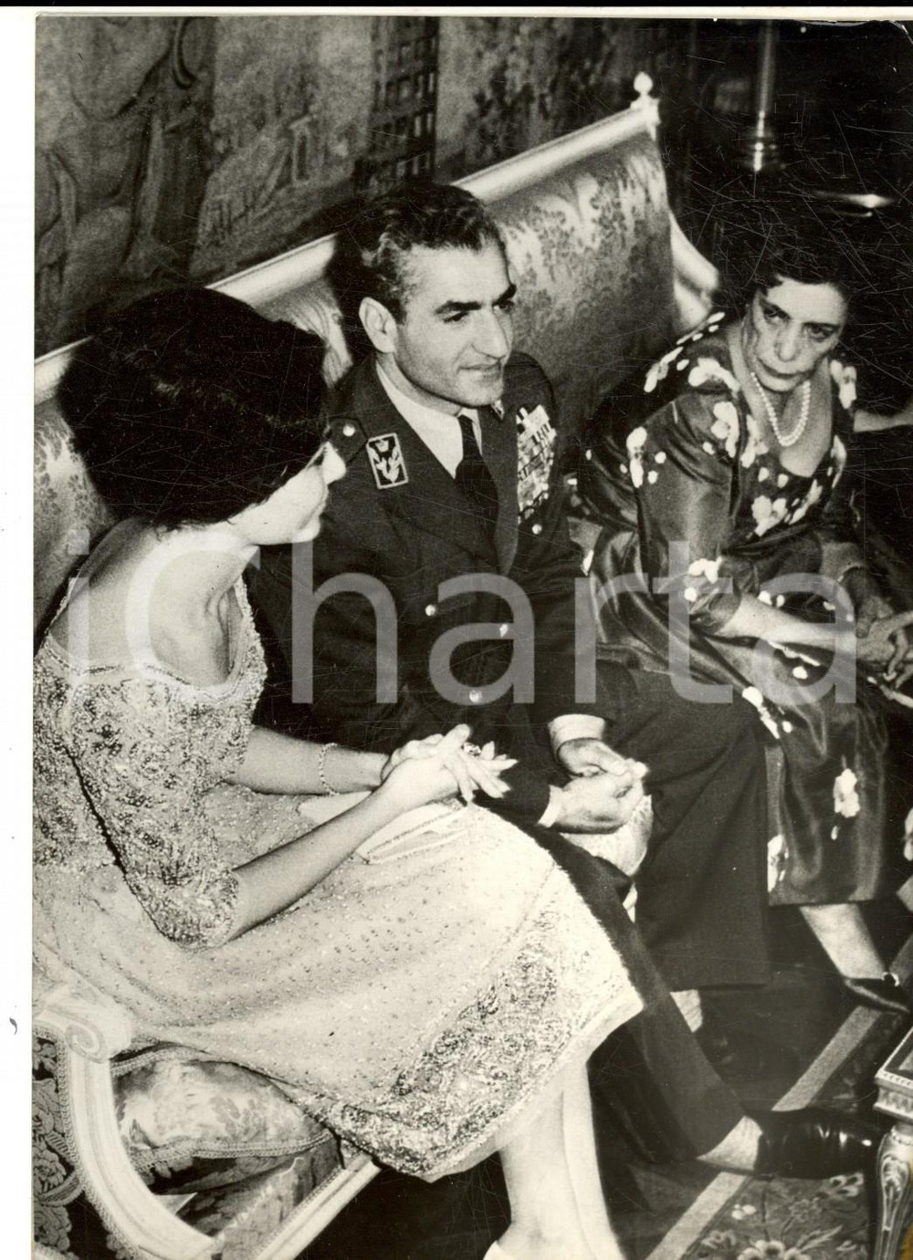 Fotografia d epoca originale 1959 TEHERAN Ricevimento per i fidanzati Mohammed Reza PAHLAVI e Farah DIBA Foto 1