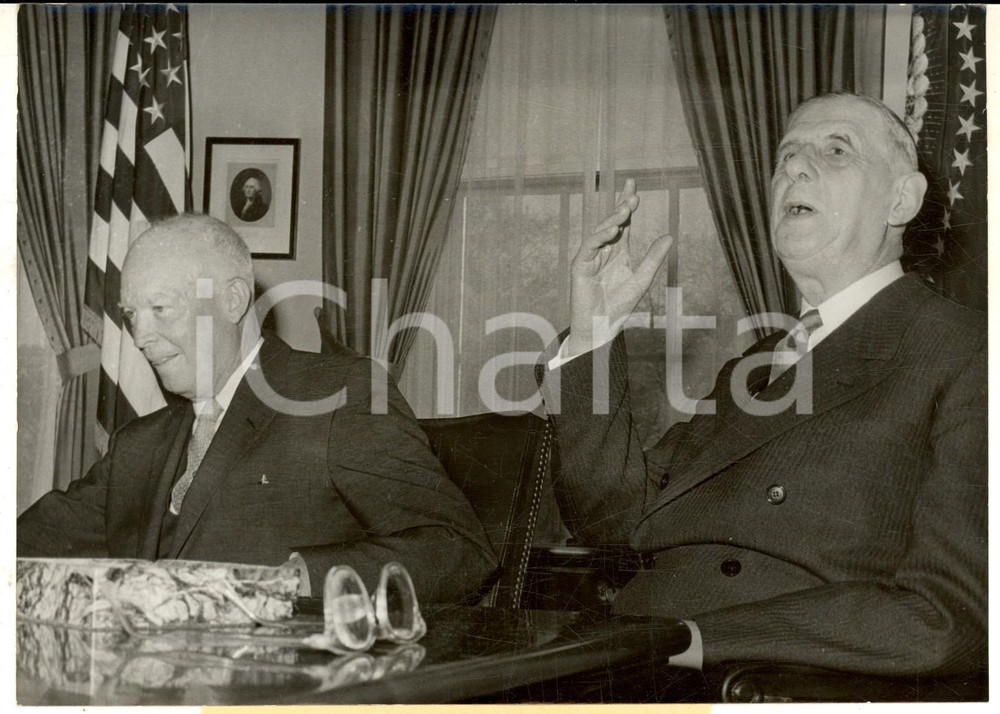 Fotografia d epoca originale 1960 WASHINGTON Incontro tra Dwight EISENHOWER e Charles DE GAULLE Foto 18x14 1