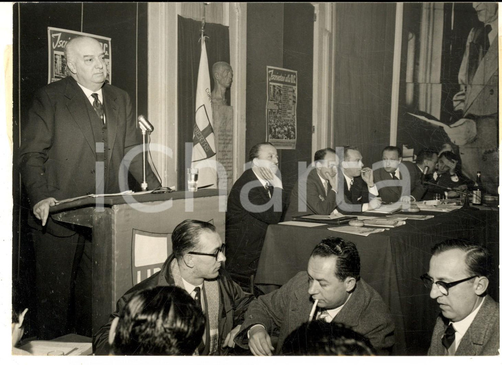 1958 MILANO Ministro Armando ANGELINI al convegno sui trasporti operai *Foto