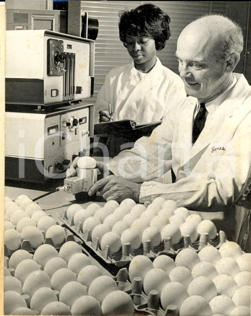 Fotografia d epoca originale 1970 ca BELTSVILLE USA Nuovo congegno nucleare per misurare gusci d uovo Foto 1