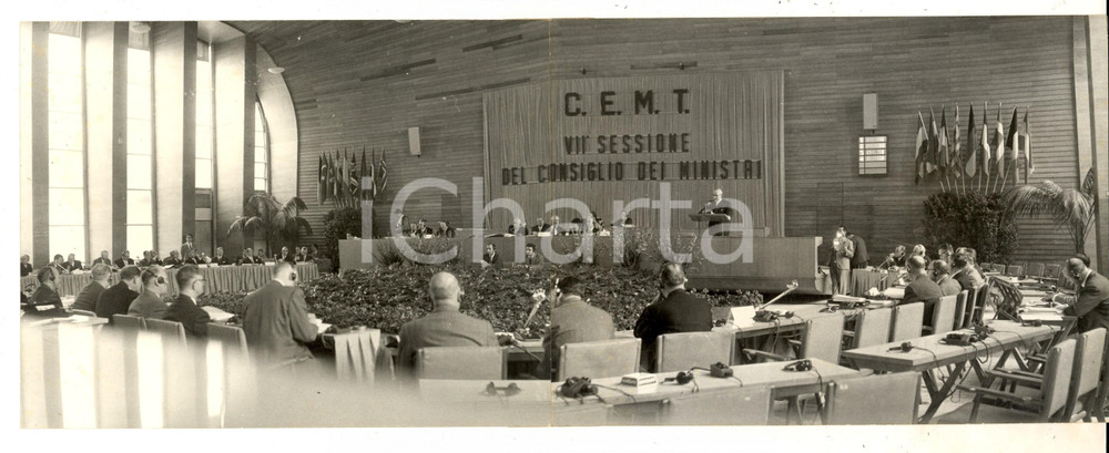Fotografia d epoca originale 1957 ROMA EUR Armando ANGELINI al Consiglio Europeo Trasporti Foto DOPPIA 1