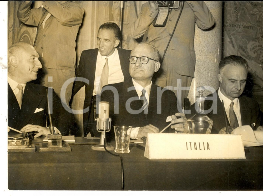 Fotografia d epoca originale 1953 ROMA Giuseppe PELLA alla Conferenza Ministri degli Esteri ComunitÃ  Europea 1