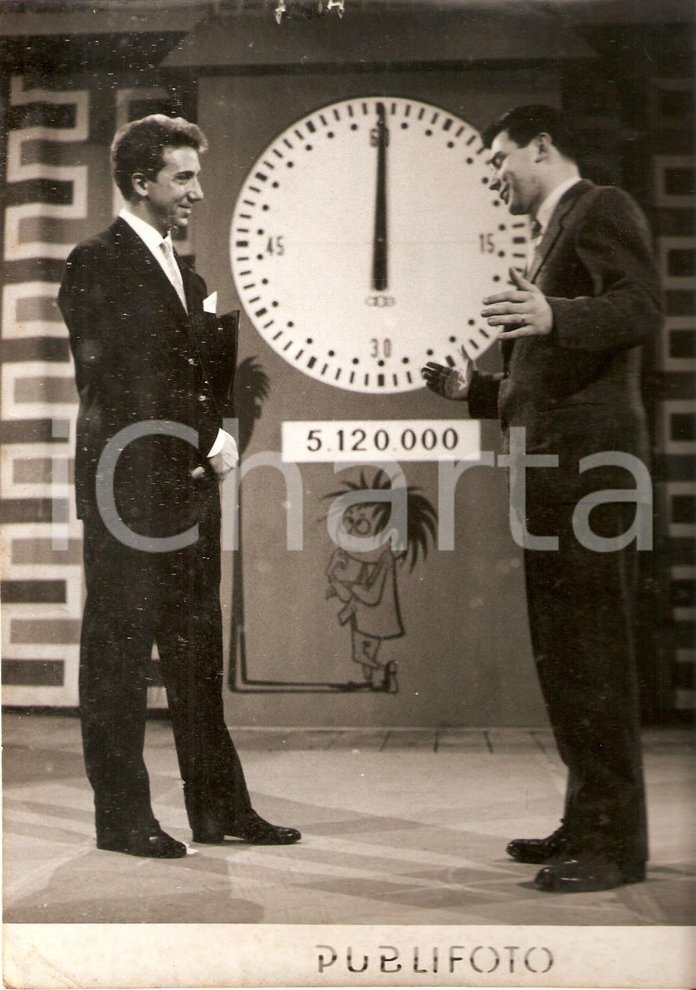 Fotografia d epoca originale 1956 LASCIA O RADDOPPIA Mike BONGIORNO Luciano ZEPPEGNO vince 5 milioni Foto 1