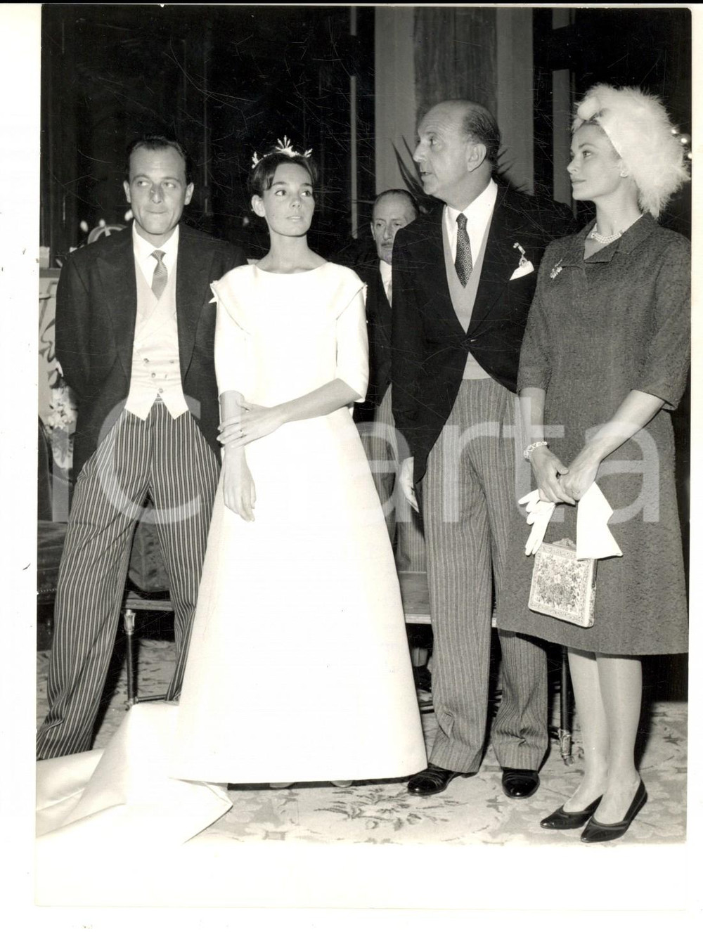 Fotografia d epoca originale 1962 MONACO Sposi Alessandro BORGHESE Fabrizia CITTERIO con Umberto II e Grace 1