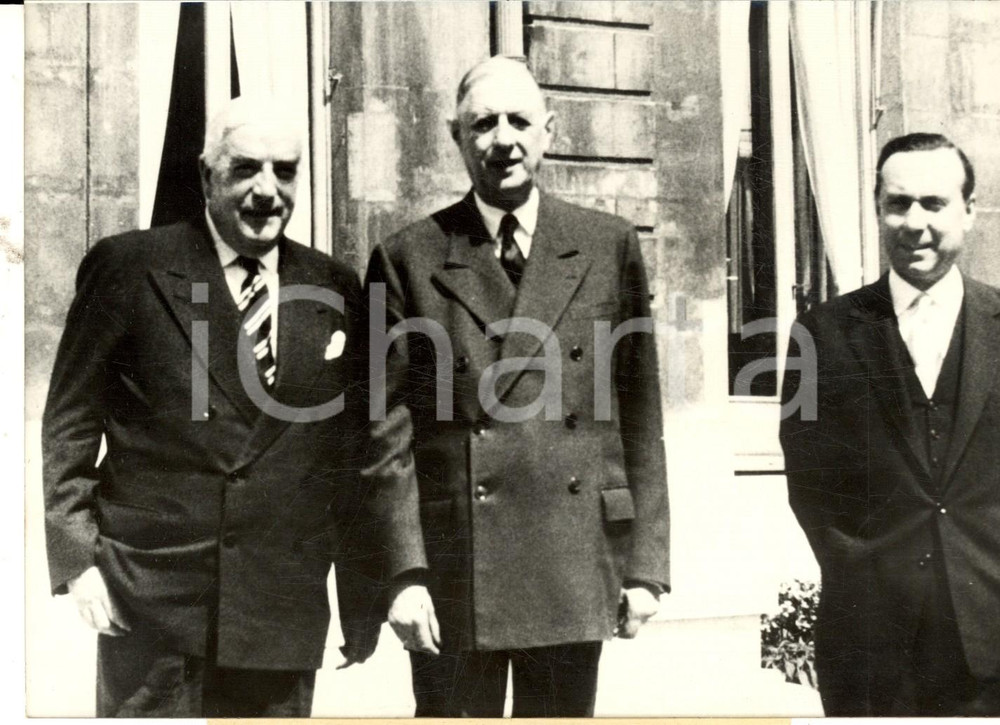 Fotografia d epoca originale 1959 PARIS Generale DE GAULLE riceve il premier australiano Robert MENZIES Foto 1