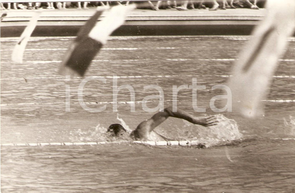 Fotografia d epoca originale 1959 GENOVA Campionati di nuoto Paolo GALLETTI Gara 400 mt stile libero Foto 1